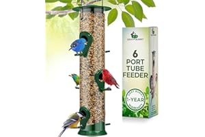 Gray Bunny 14 Inches Tube Bird Feeder for Outdoors Hanging, 6 Feeding Ports, Hard Plastic Weatherproof With Steel Hanger, for Finches, Outside