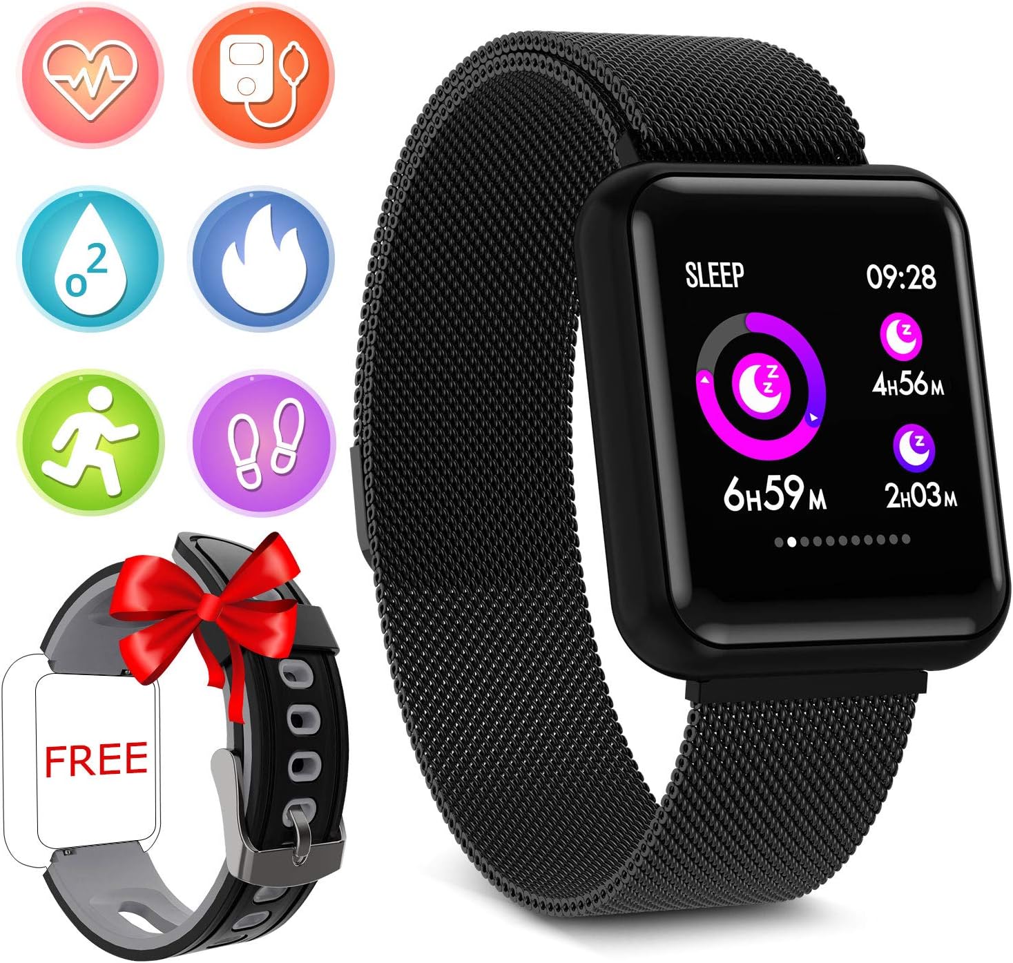 Fitness Tracker Smart Watch- Activity Tracker Bluetooth Waterproof Smartwatch Calorie Counter Fitness Tracker With Blood Oxygen Blood Pressure Heart Rate Monitor Smart Bracelet for Android & IOS