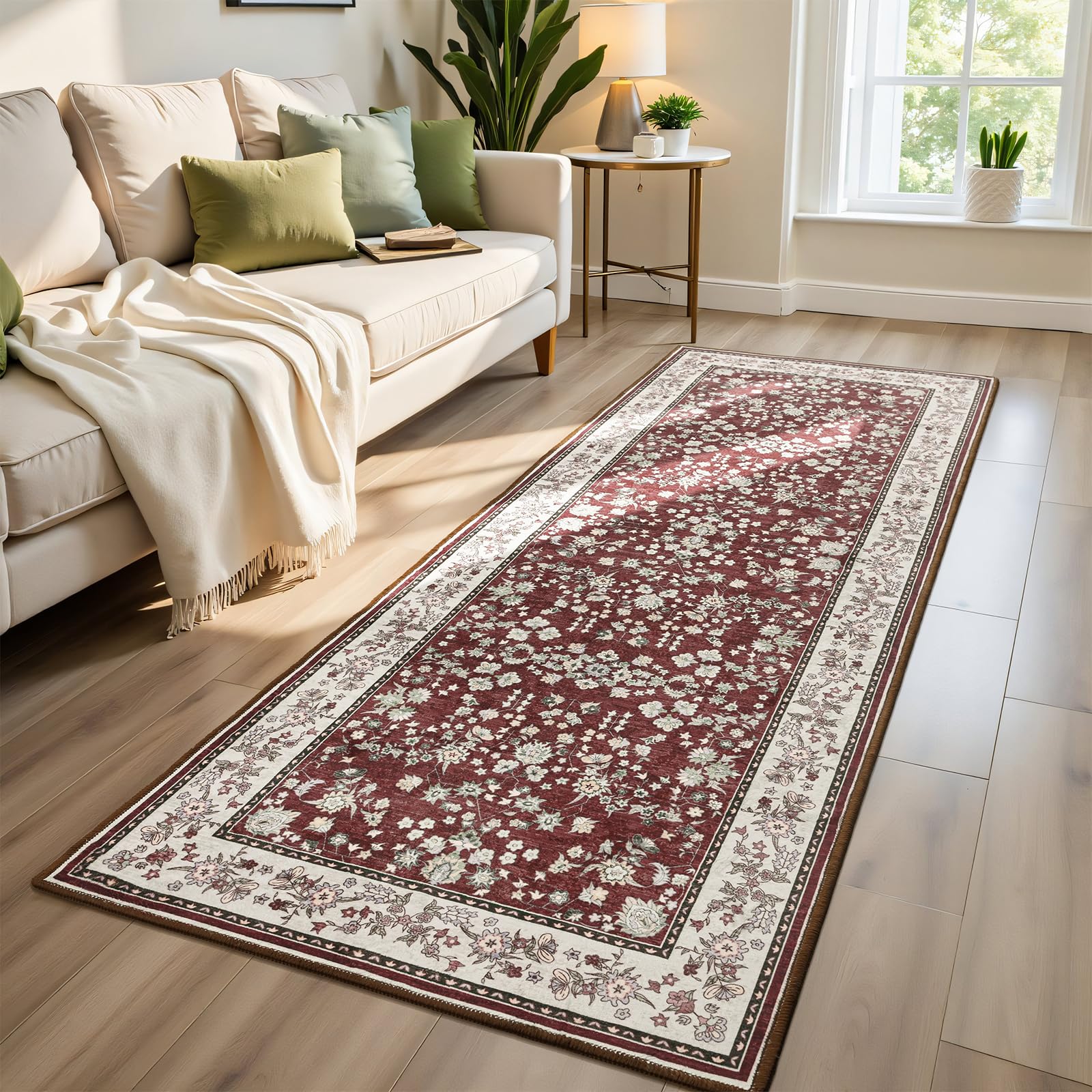 Photo 1 of Softlife Washable Area Rug for Kitchen, Non-Slip Rugs for Entryway Hallways, Small Vintage Throw 2.5x8 Runners for Entry, Oriental Modern Print Indoor Mat, Maroon and Beige