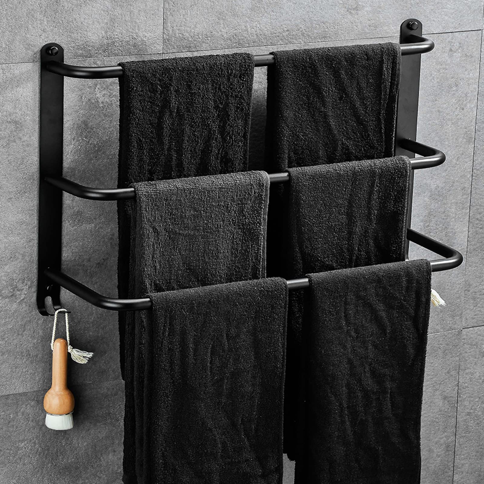 Yeegout Towel Rack No Drilling 3 Tiers Towel Bar Stainless Steel Towel Rail Holder for Bathroom Kitchen and Toilet, 50cm Black