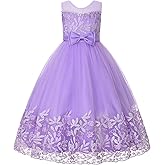 Uhnice Flower Girl Dress Sleeveless Embroidered Tulle Gown for Wedding Birthday Party