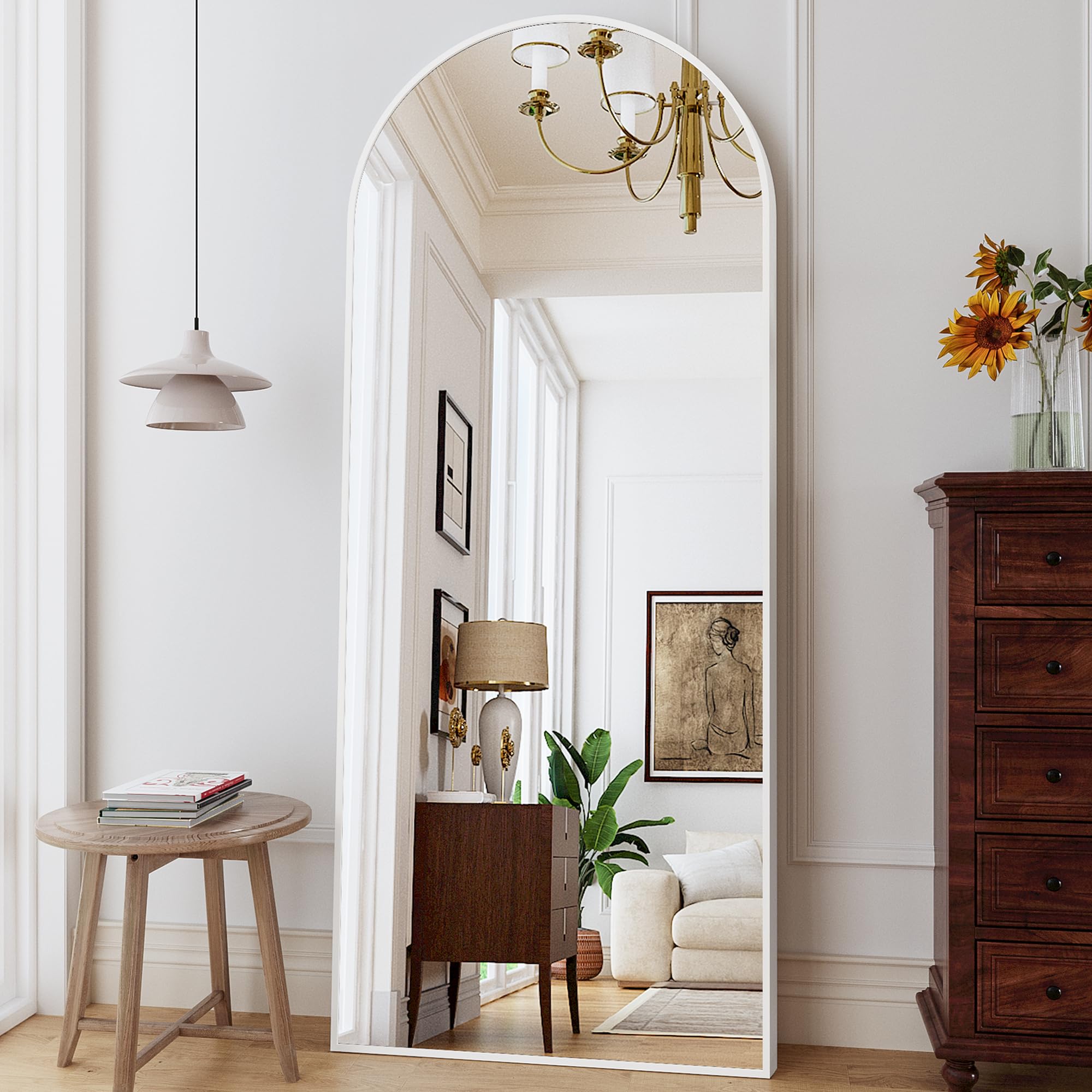 Photo 1 of *Missing small hardware bag* *Lightly scratched frame of mirror?* ZMYCZ Mirror Full Length, 71"x26" Arched Full Length Mirror, Arch Mirror with Stand, Large Standing Mirrors, Oversized Full Body Mirrors with Aluminum Frame for Bedroom, Living Room (White)