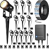 SUNVIE All-in-One LED Low Voltage Landscape Lighting Kit, 12-Pack Landscape Lights with Transformer 100FT Wire and Connectors, 3000K Waterproof Low Voltage Landscape Lights for Garden Yard House Tree