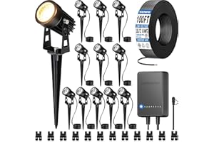 SUNVIE All-in-One LED Low Voltage Landscape Lighting Kit, 12-Pack Landscape Lights with Transformer 100FT Wire and Connectors, 3000K Waterproof Low Voltage Landscape Lights for Garden Yard House Tree
