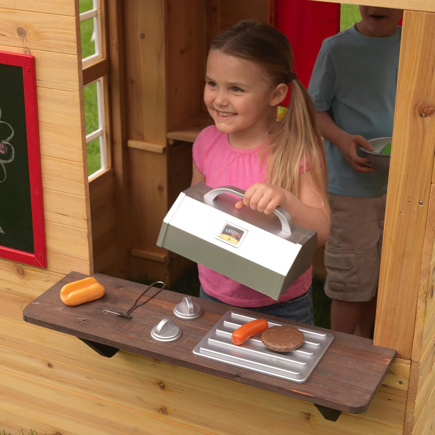 KidKraft Modern Outdoor Wooden Playhouse with Picnic Table, Mailbox and Outdoor Grill ,Gift for Ages 3+: Toys & Games
