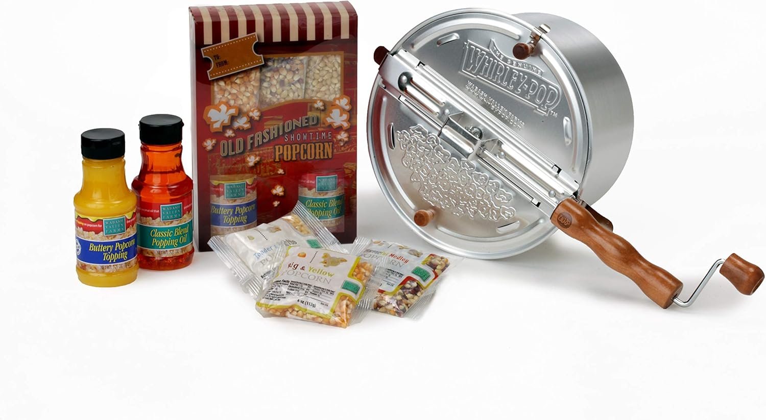 Amazon Com Whirley Pop Starter Set Metal Gear Silver Old Fashioned Popcorn Kit Electric Popcorn Poppers Kitchen Dining