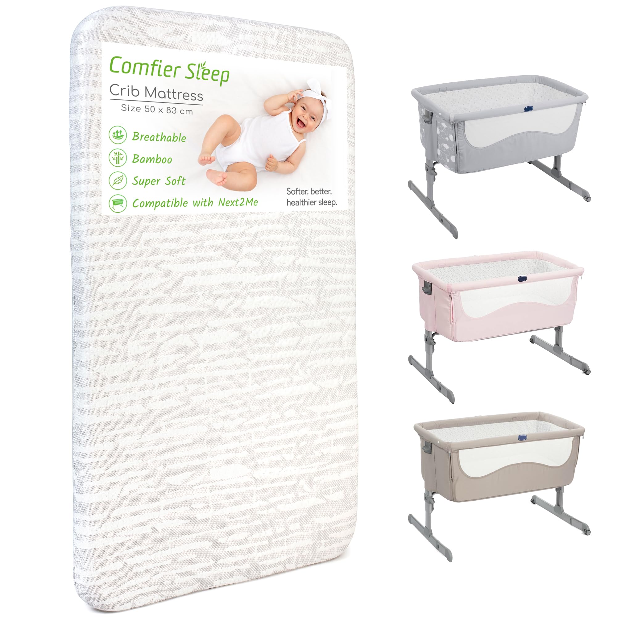Next To Me Bedside Crib Mattress 50x83 cm With Super Soft Bamboo Cover Perfectly Fits All Standard Bedside Cribs