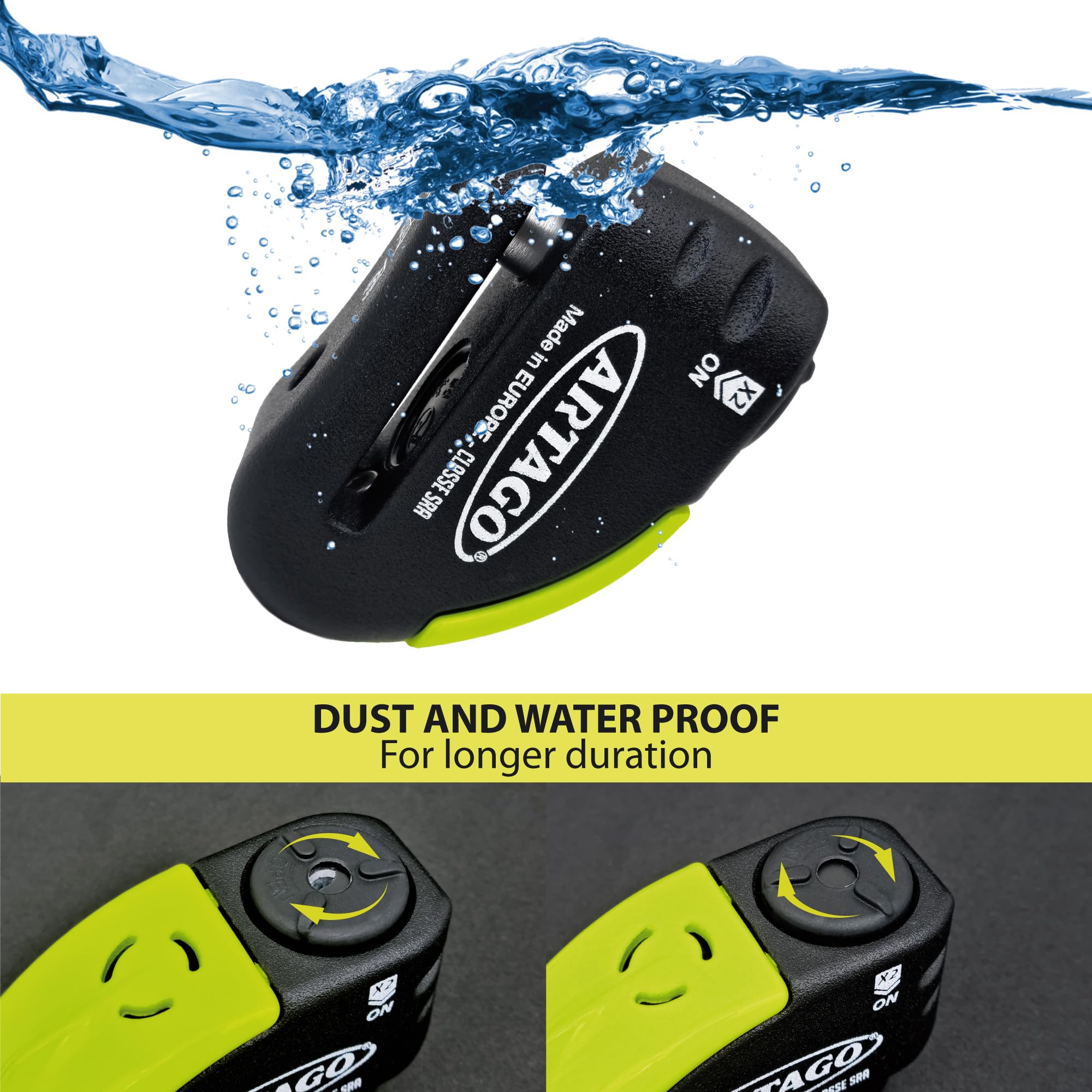Artago 30X14 High-End Motorcycle Disc Lock with or Without Alarm, Don't Touch System 120dB, Sold Secure & SRA Approved, Disc 5mm Anti-Drill, 14mm Double Locking, Moto Anti Theft Wheel Brake Lock