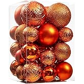 Wironlst Christmas Ball Ornaments - 30pcs Shatterproof Plastic Christmas Ornaments Hanging Ball Decorations for Xmas Tree, Holiday, Wedding, Party (Multi-Size, Orange)