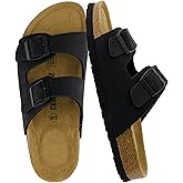 CUSHIONAIRE Lane Cork Footbed Sandals for Women – Comfortable Double Buckle Slip-On with Genuine Suede Footbed & Arch Support Slides for Women Footwear