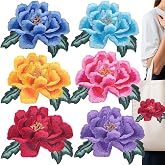 6 PCS Flower Embroidered Stick on Patches Large Rose Iron on Patches Beautiful Embroidered Applique Sewing Patches for Hats, Clothing, T-Shirt, Backpacks, Jeans, Jackets
