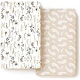 Stretch Ultra Soft Jersey Knit Fitted Crib Sheets Set 2 Pack, Fits All Standard Crib Mattress Pads Safe and Snug, Stylish Pretty Flora for Baby, Beige