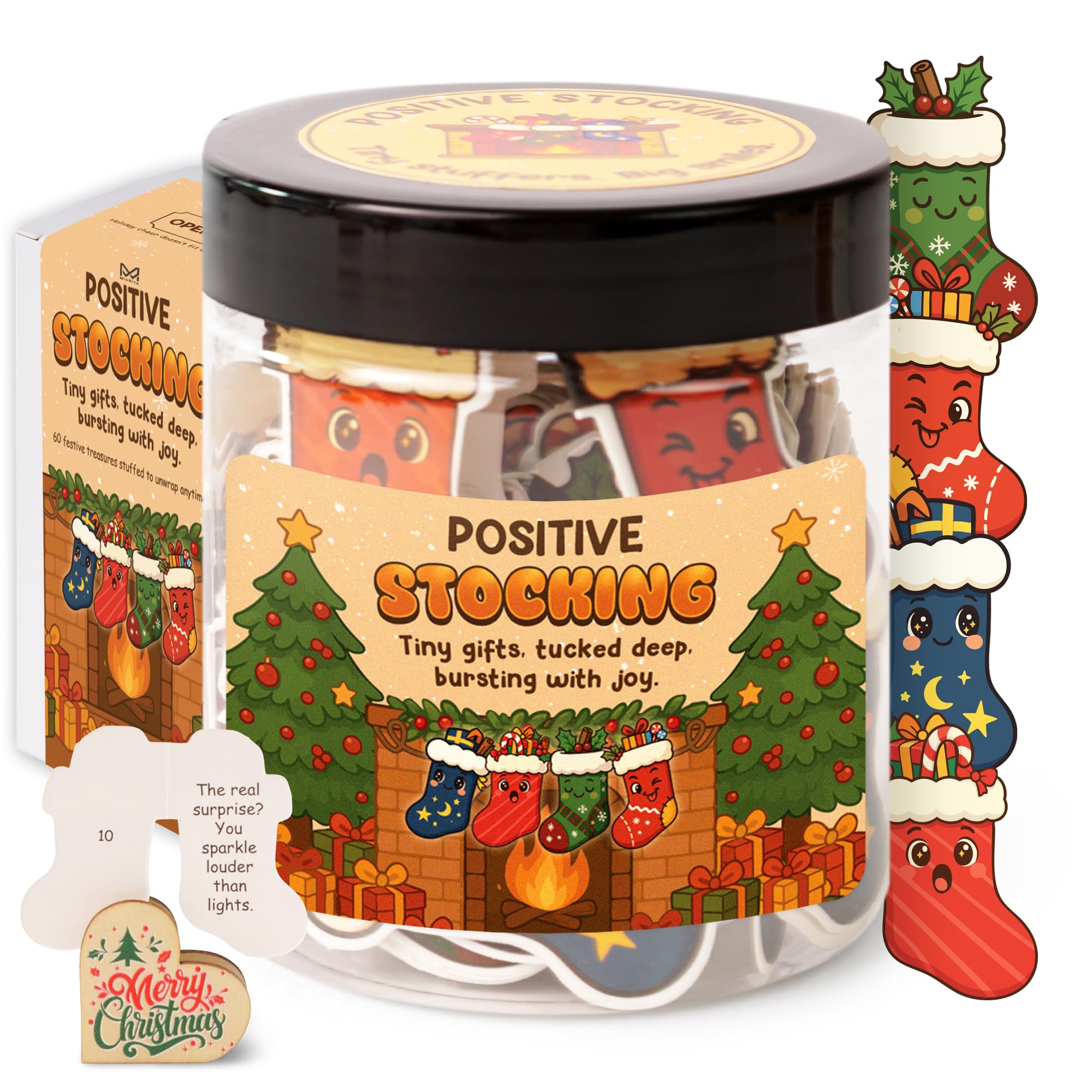Miarita Positive Stocking Jar – 60 Funny Emotional Support Jar- Christmas Gifts for Teens, Women, Men, Coworkers, Teachers, Sisters, Friends – Christmas Stocking Stuffer for Teen Girls, Boys, Women
