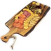 Acacia Charcuterie Board with Natural Live Edge & Handle - Wood Cheese Board - Decorative Wooden Serving & Cutting Board - Housewarming, Mothers Day, New Home & Wedding Gifts (XL - 24” x 10”)
