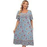 udforsk House Dresses for Women with Pockets Moo Moo Nightgown Short Sleeve Mumu Dress Lounge Dress S-5XL
