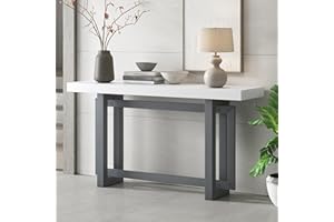 59.1 Inch Entryway Console Table, Pine Veneer Sofa Table with Solid Pine Rectangular Legs, Narrow Hallway Table with Adjustab