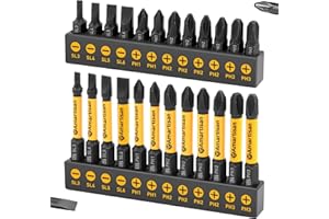 Amartisan 24-piece Screwdriver Bit Set | Magnetic Slotted Phillips driver bit set | S2 Steel, long 1" and 2.3" Head Drill Bits Set