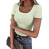 ANRABESS Women Short Sleeve Tops Scoop Neck Ribbed Knit Slim Fitted Basic Tee Shirt Casual Summer Clothes 2026 Spring Outfits