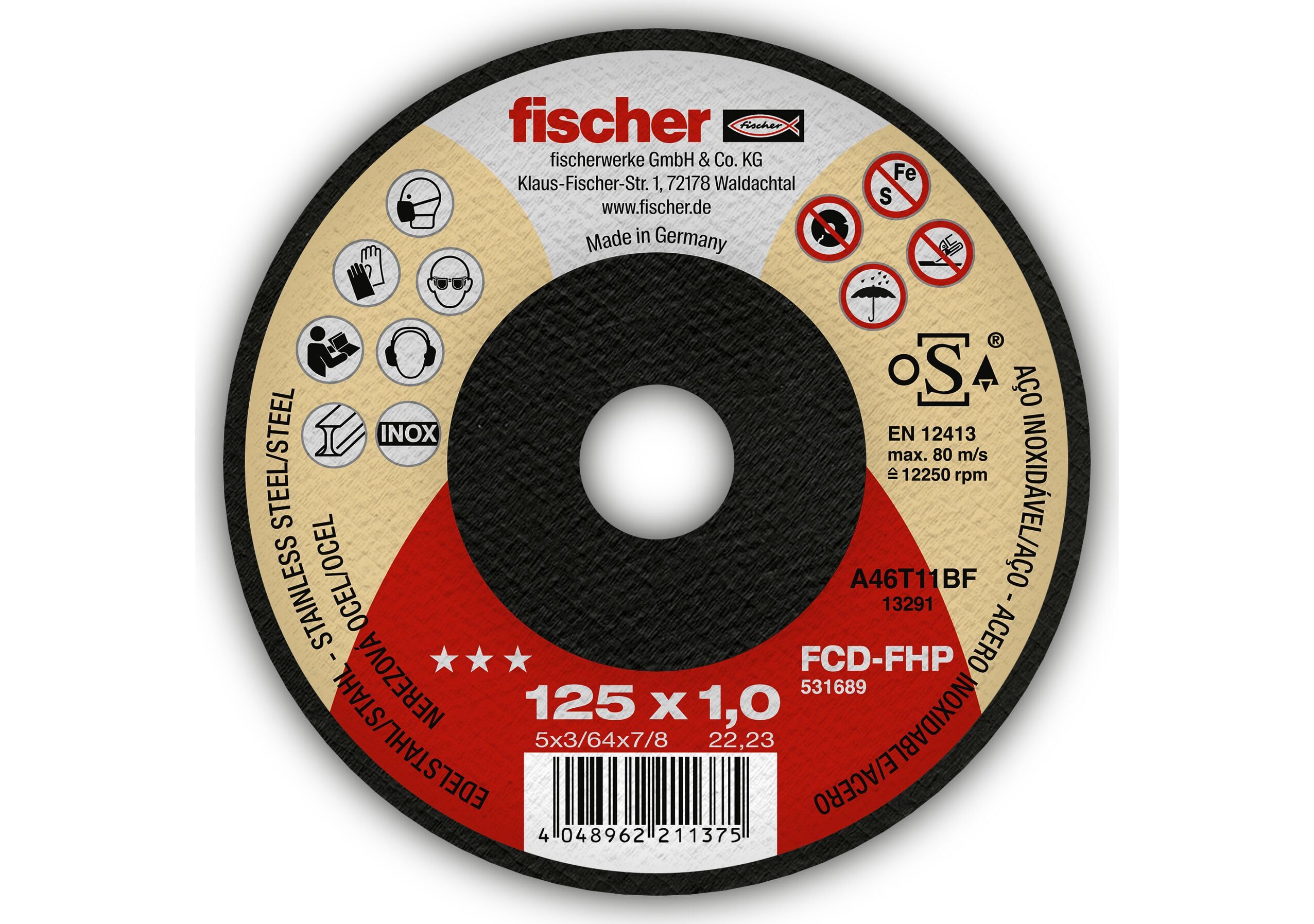 Fischer 531689 FCD-FHP 125X1X22.23 Concrete Cutting High Performance Disc Pack of 5 Black