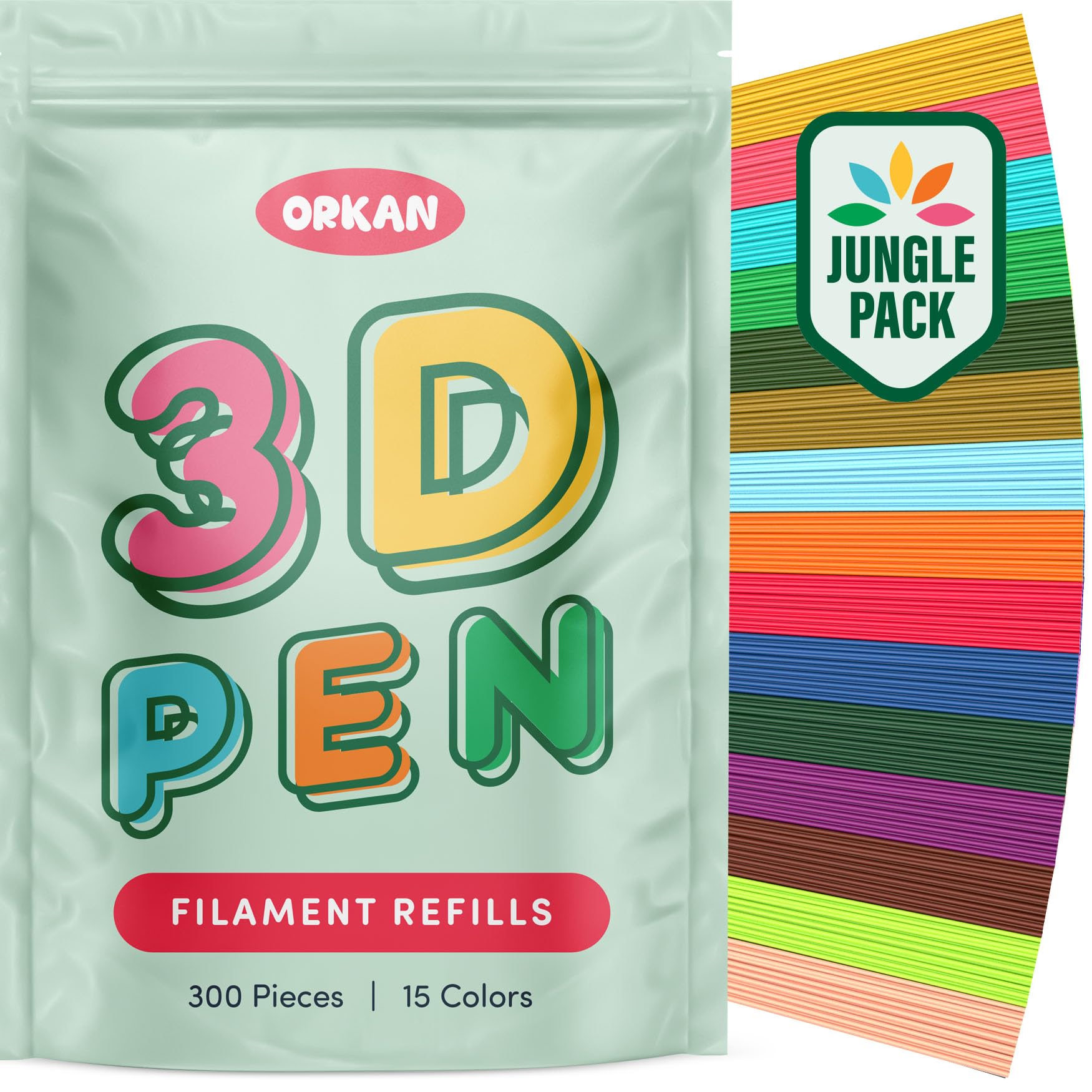 Photo 1 of 300 x ORKAN 3D Pen Filament Refills | Only Compatible with The 3Doodler Start+ | 15 Jungle Colors | 6" x 2.5mm PCL Eco-Filament Strands | Safe for Kids | Only for 3Doodler Start+ 3D Pen