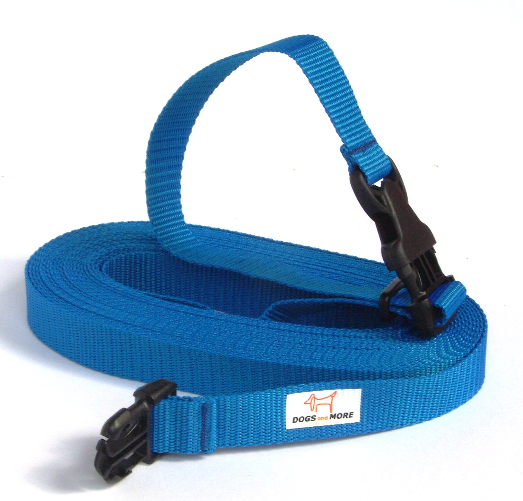 DOGS and MORE – EXTENSION for Basic - Tracking/Training/Recall Leash with RELEASABLE wrist strap - 10 meter / 33 feet (Blue, 25 mm wide)