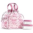 Fit & Fresh Lunch Bag For Women, Insulated Womens Lunch Bag For Work, Stain-Resistant Large Lunch Box For Women With Containers, Cinch Closure Cromwell Bag, Pink FloralToile