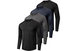 BOOJO 4 Pack Long Sleeve Shirts for Men - Quick Dry Moisture Wicking Sun Protection Tshirts for Fishing Workout Athletic Casual Gym