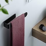 YIGII Black Hand Towel Holder Self Adhesive Stainless Steel 19.6cm Rod view 4