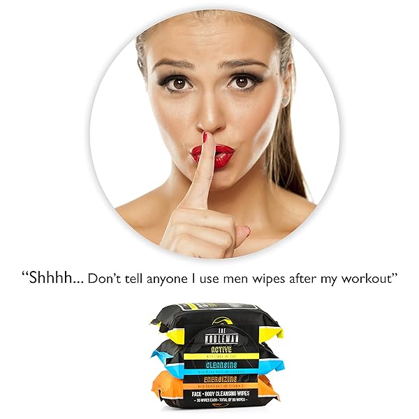 MEN’S ACTIVE/CLEANSING/ENERGIZING FACE + BODY CLEANSING WIPES – 3 PACK (90CT)