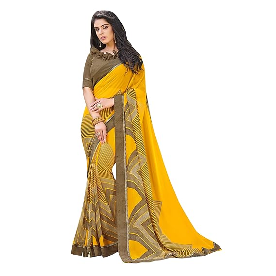 Georgette Printed Saree, Yellow co;our for Women's , Girl's