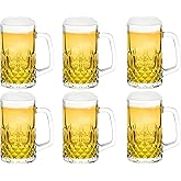 TUSAPAM Heavy Beer Mugs Set, 20oz Glass Mugs With Handle, Beer Glasses For Freezer, 610ml Beer Drinking Glasses, Traditional Stein For Bar, Beverages, Coffee, Teas, Set of 6
