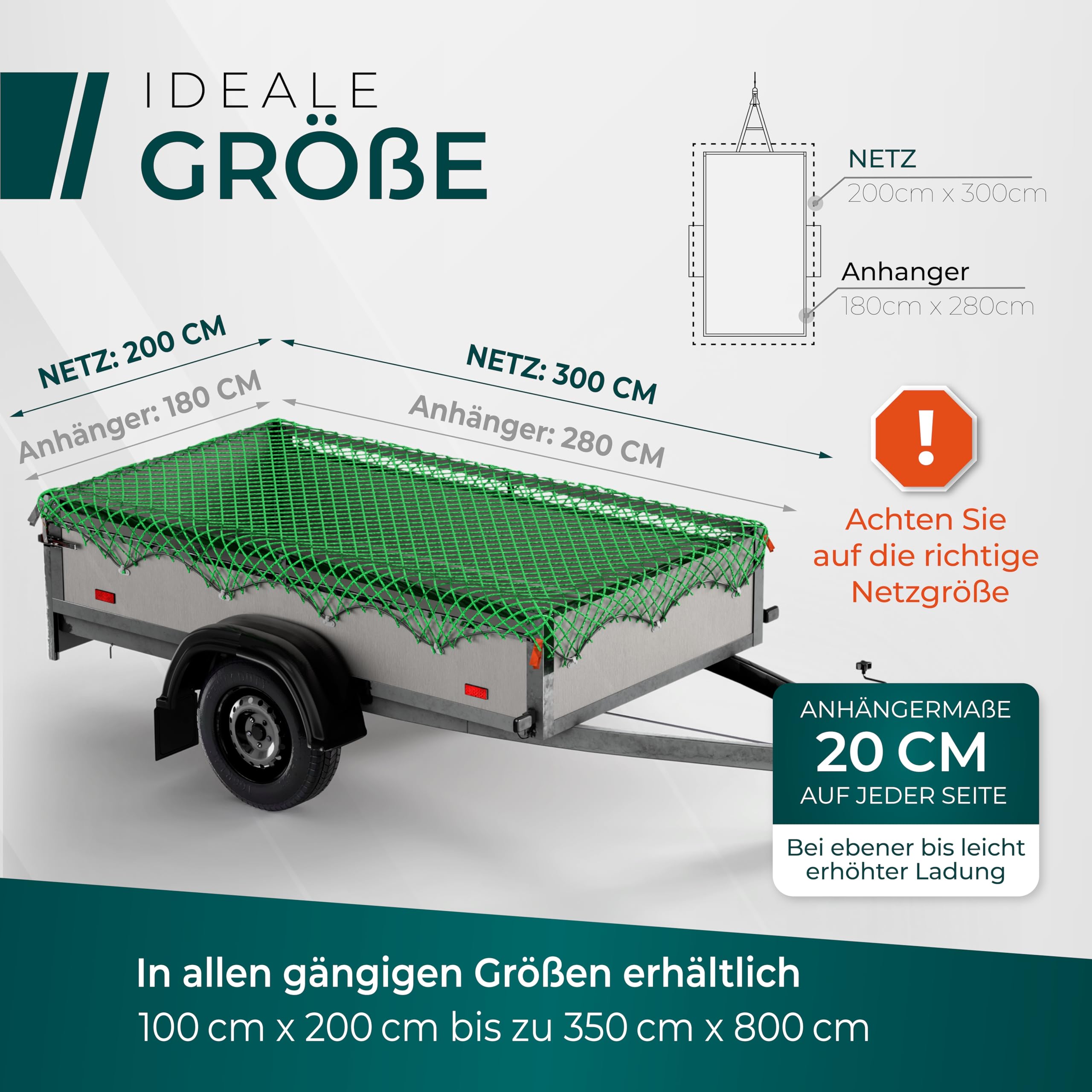 CargoVA Anhängernetz 2x3M [DEKRA Geprüft] - Ladungssicherungsnetz mit Gummiseil & Eckenmarkierung - Abdecknetz für Anhänger, Reißfest 4
