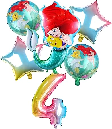 Amazon リトル マーメイド アリエル ４歳 お誕生日 バルーン 6点 セット キャラクター 風船 お祝い 女の子 風船 バルーン おもちゃ