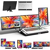 AOKER Laptop Triple Screen Extender - 14" Monitor IPS FHD 1080P HDMI USB-C Detachable Portable Display for 12-17.3 Inch Laptops Compatible with Windows Mac Chrome Surface Metal Base Travel Work Setup