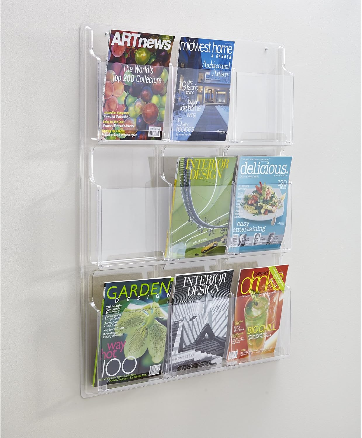 Safco Reveal Literature Rack, 9 Compartments Magazine Holder, Wall-Mounted Brochure Organizer, Acrylic, Clear - Image 4