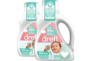 Dreft Active Baby Liquid Laundry Detergent, Helps Remove 99% of Baby Food Stains, Hypoallergenic, 2 pack, 32 loads each