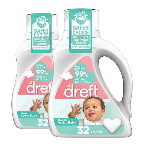Dreft Stage 2: Baby Laundry Detergent Liquid Soap, Natural for Newborn, or Infant, HE, 64 Total Loads (Pack of 2) - Hypoallergenic for Sensitive Skin