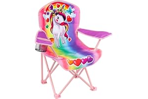 Toy To Enjoy Outdoor Unicorn Kids Camping Chair - Foldable Children’s Chair for Camping, Tailgates, Beach, Fishing, – Portable Carrying Bag Included Mesh Cup Holder & Sturdy Construction. Ages 2 to 5