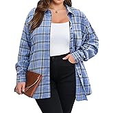 IN'VOLAND Womens Plus Size Button Down Flannel Shirts Long Sleeve Plaid Shackets Business Casual Blouse Top