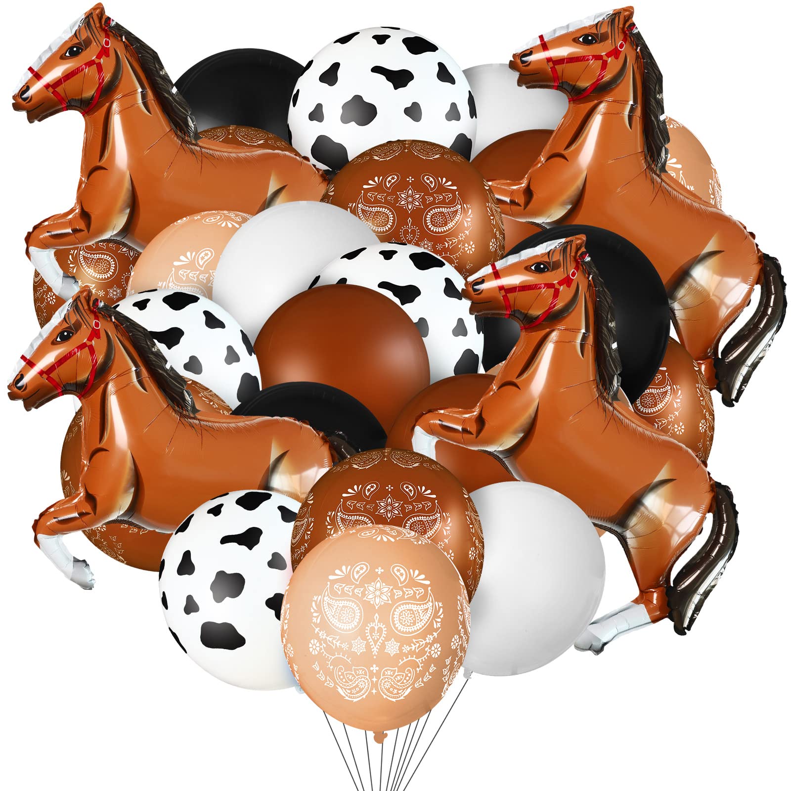 Photo 1 of Hungdao 52 Pcs Western Party Horse Balloons Cowboy Decoration Kit Black Brown Rodeo Farm Bandana Cowgirl Foil Latex Balloons Bulk for Baby Shower Birthday Arch Decor