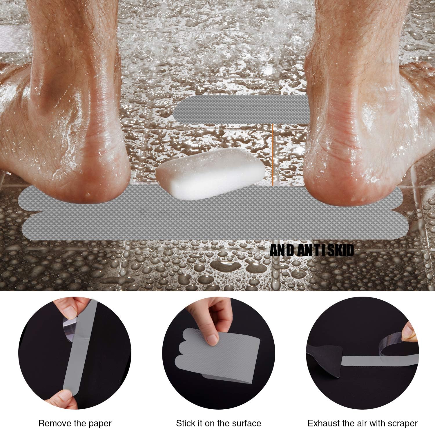 Secopad Non-Slip Bathtub Stickers Safety Bathroom Tubs Showers Treads Adhesive Decals Scraper (Gray): Home & Kitchen