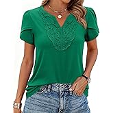 siliteelon Women Dressy Casual Blouses Short Sleeve Shirts V Neck Trendy Spring Clothes Vacation Boho Tops