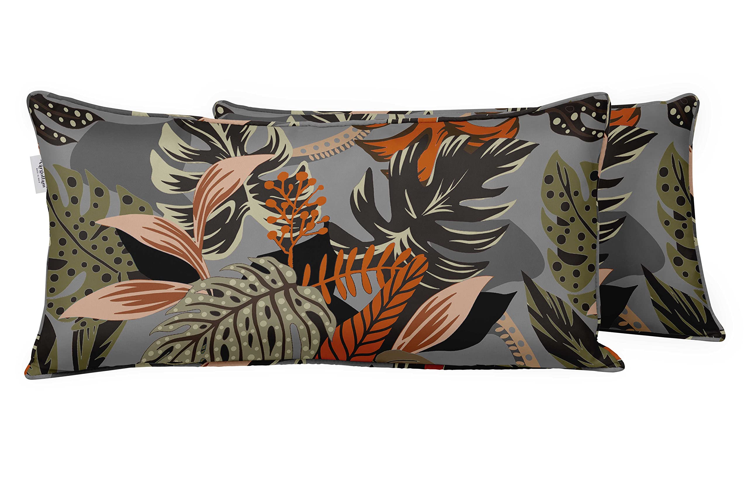 Vargottam Indoor/Outdoor Polyester Fabric Lumbar Pillow Cover, All-Weather Waterproof Rectangular Cushion Case for Patio Furniture, 12" x 24" Set of 2 - Tropical-18