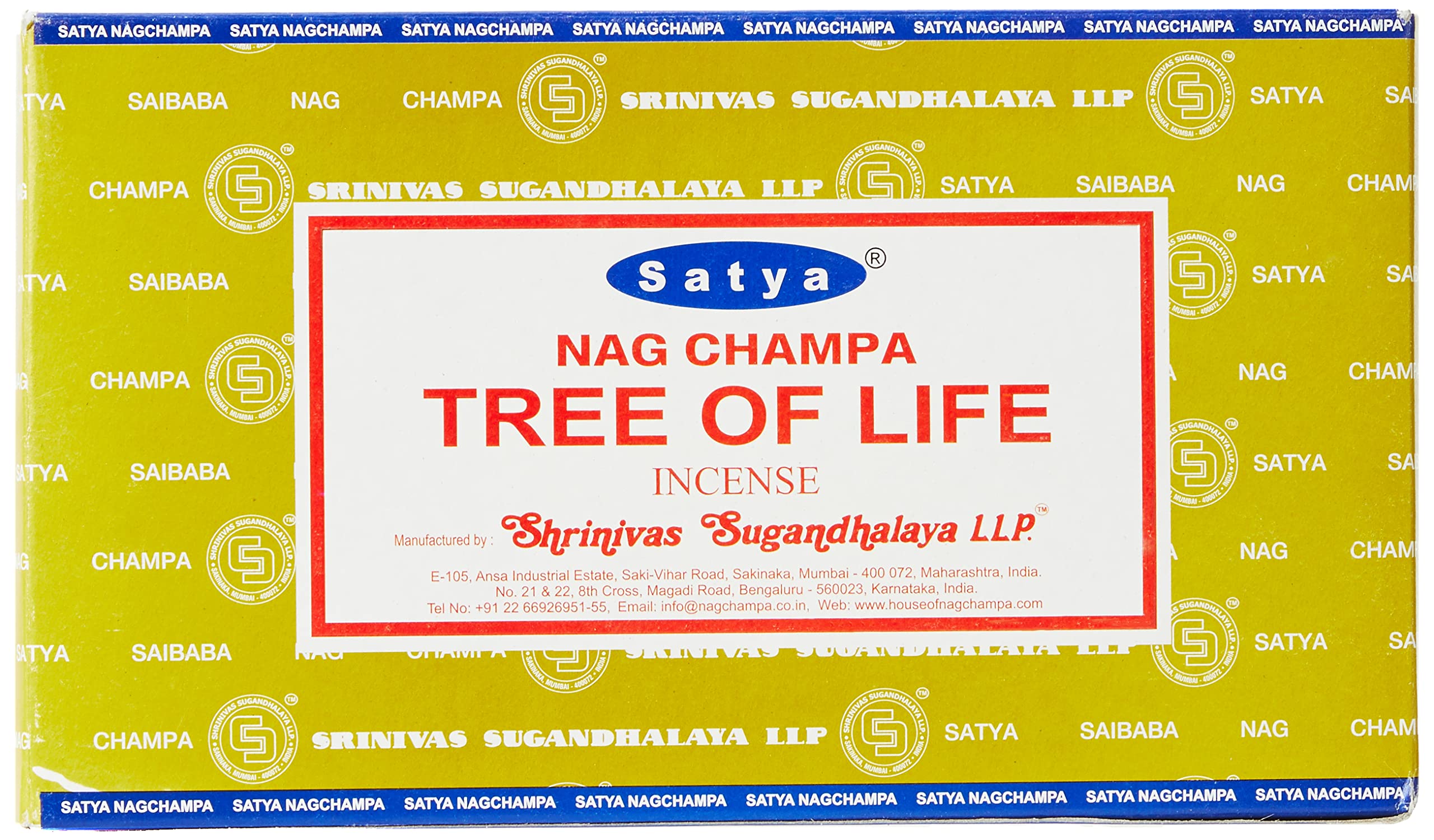 Satya 01414 Nag Champa (TREE OF LIFE) Incense Sticks 12 Packs x 15g