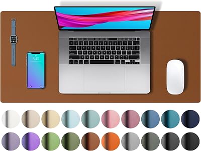 Aothia Leather Desk Protector Mouse Pad Non-Slip PU 60x35 Brown