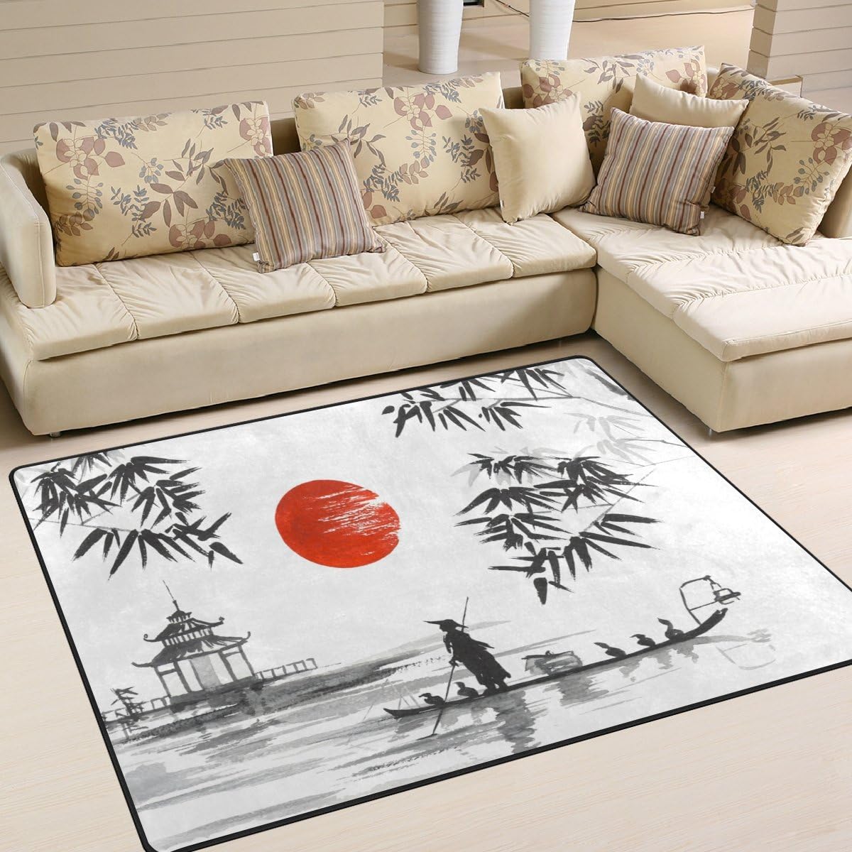 JSTEL INGBAGS Super Soft Modern Japanese Painting Man With Boat Area