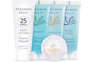 Bergman Kelly - Hotel Toiletries Bundle - Tropical Waterfall, 30 ml ea, 125 Pcs - 5-Piece Set: 25 Round Bar Soap, 25 Shampoo,