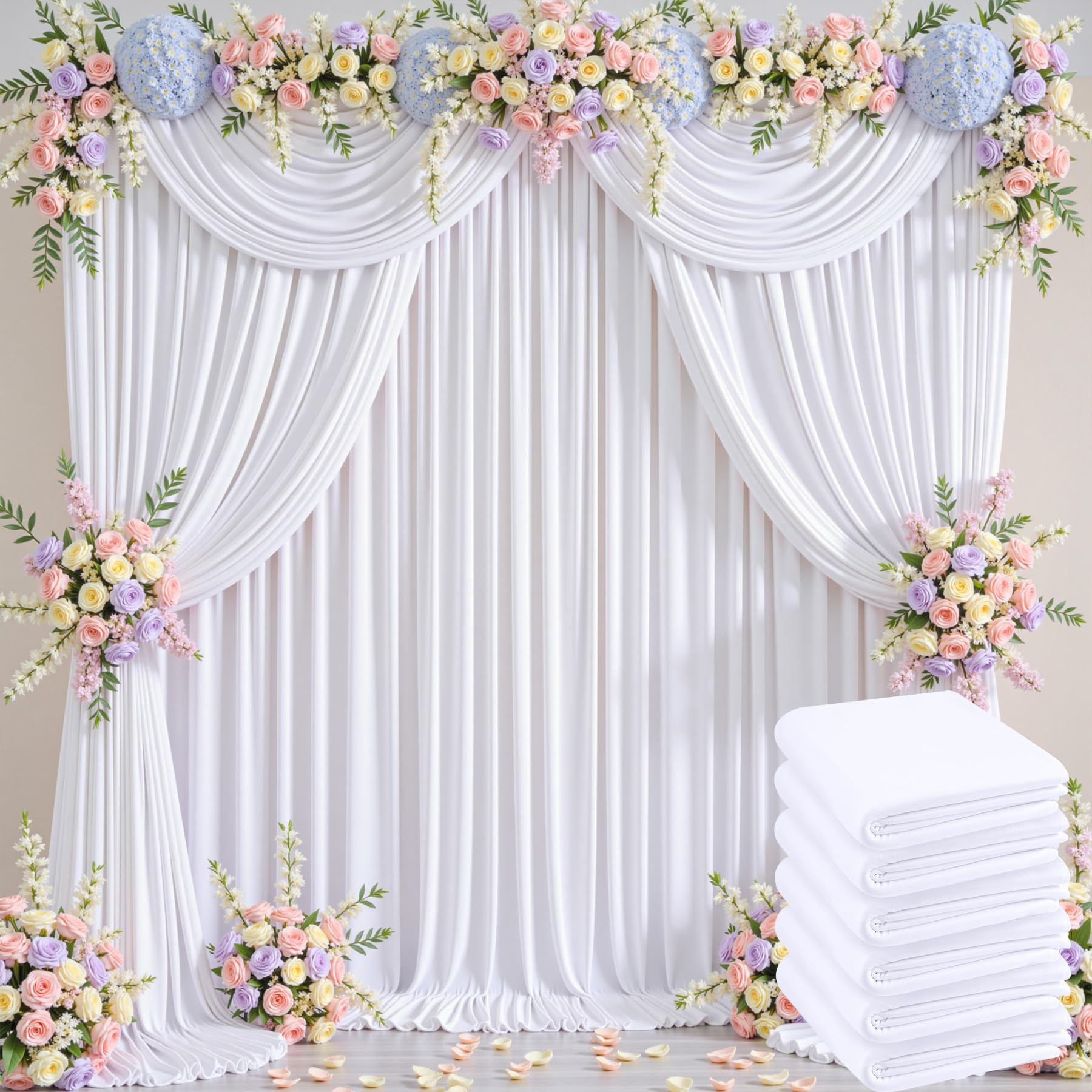 Photo 1 of 30ftx12ft White Backdrop Curtains for Wedding Parties, Wrinkle Free 6 Panels Silky Polyester 12ft Tall Photo Backdrop Drapes Back Drop Cloth for Birthday Baby Shower Photography Background Curtains