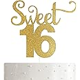 Sweet 16 Cake Topper, 16th Birthday Cake Topper, Happy Birthday Party Decoration with Gold Glitter