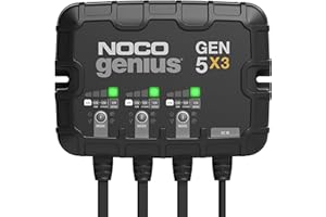 NOCO Genius GEN5X3: 3-Bank, 15A Onboard Battery Charger - 5A Per Bank, 12V Waterproof Marine Charger with Overcharge Protecti